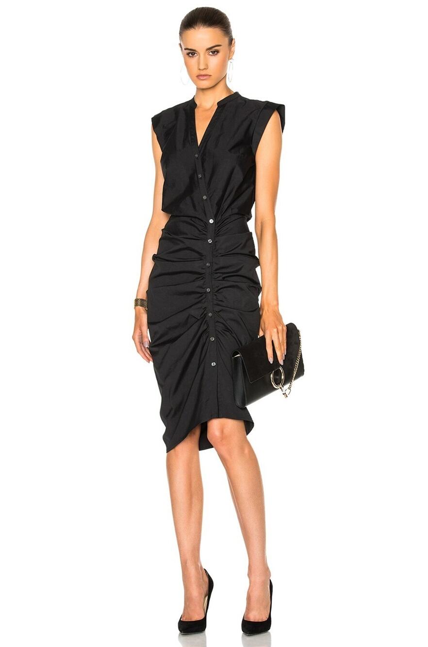 Veronica Beard Ruched Button Front Shirt Dress Black US 8